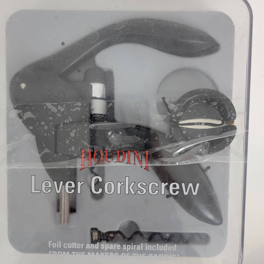 Houdini Lever Corkscrew Wine Bottle Opener, Spare Spiral, Foil Cutter, Whetstone